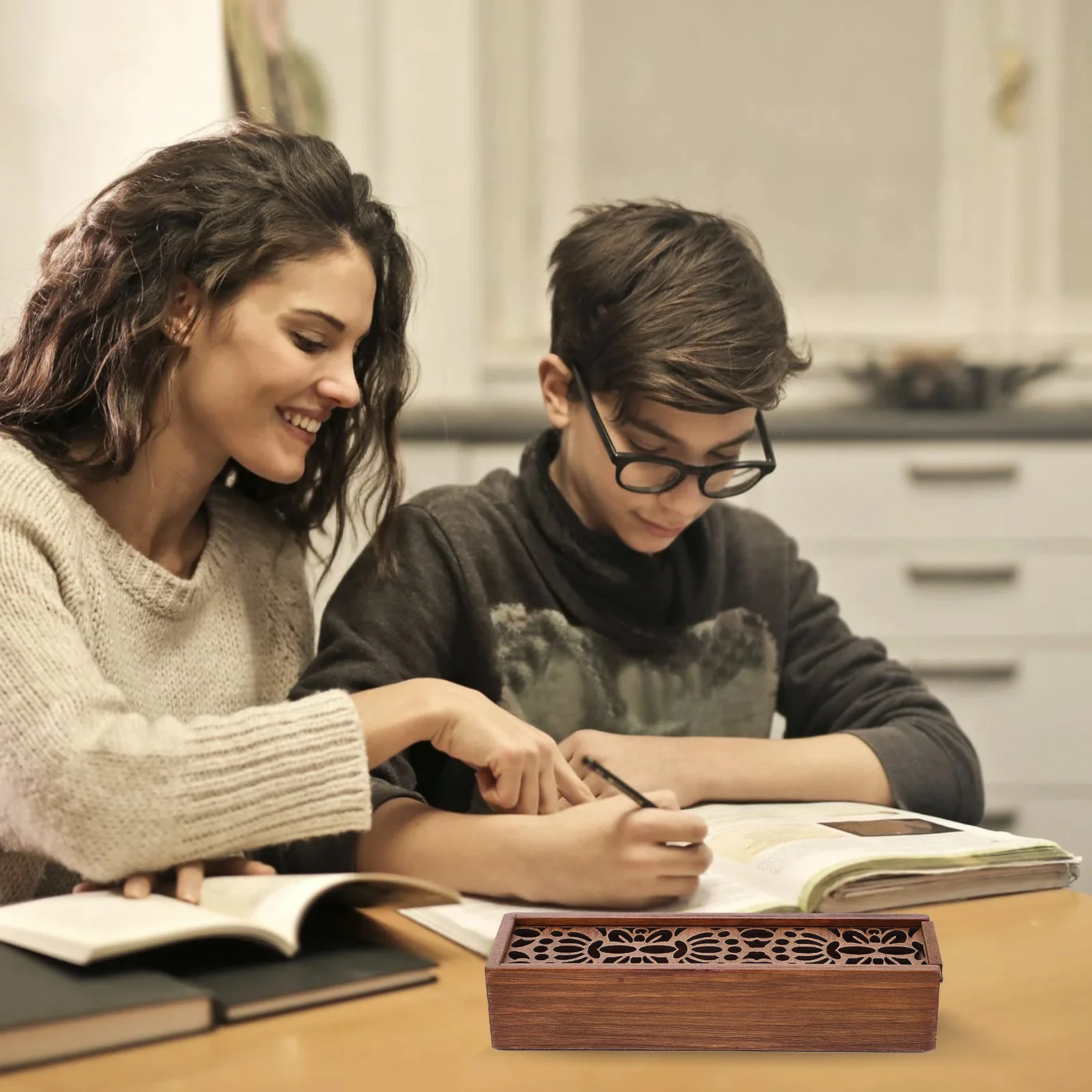 

1pc Wooden Pen Box Scratch-Resistant Stationery Storage For Pencil Eraser Home School Office Student Multifunctional