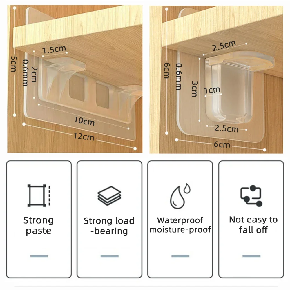 2/8/12PCS Shelf Support Nail Sticky Drill-Free Nail Alternative Bracket Cabinet Shelf Support Clip Kitchen Bathroom Wall Mount