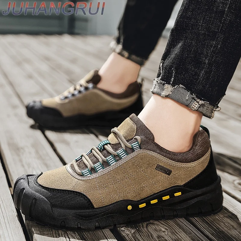 Mens Outdoor Climbing Trekking Sneakers Men Hiking Shoes Leather Nonslip Workwear Shoes Casual Walking Shoes Wear-resistant