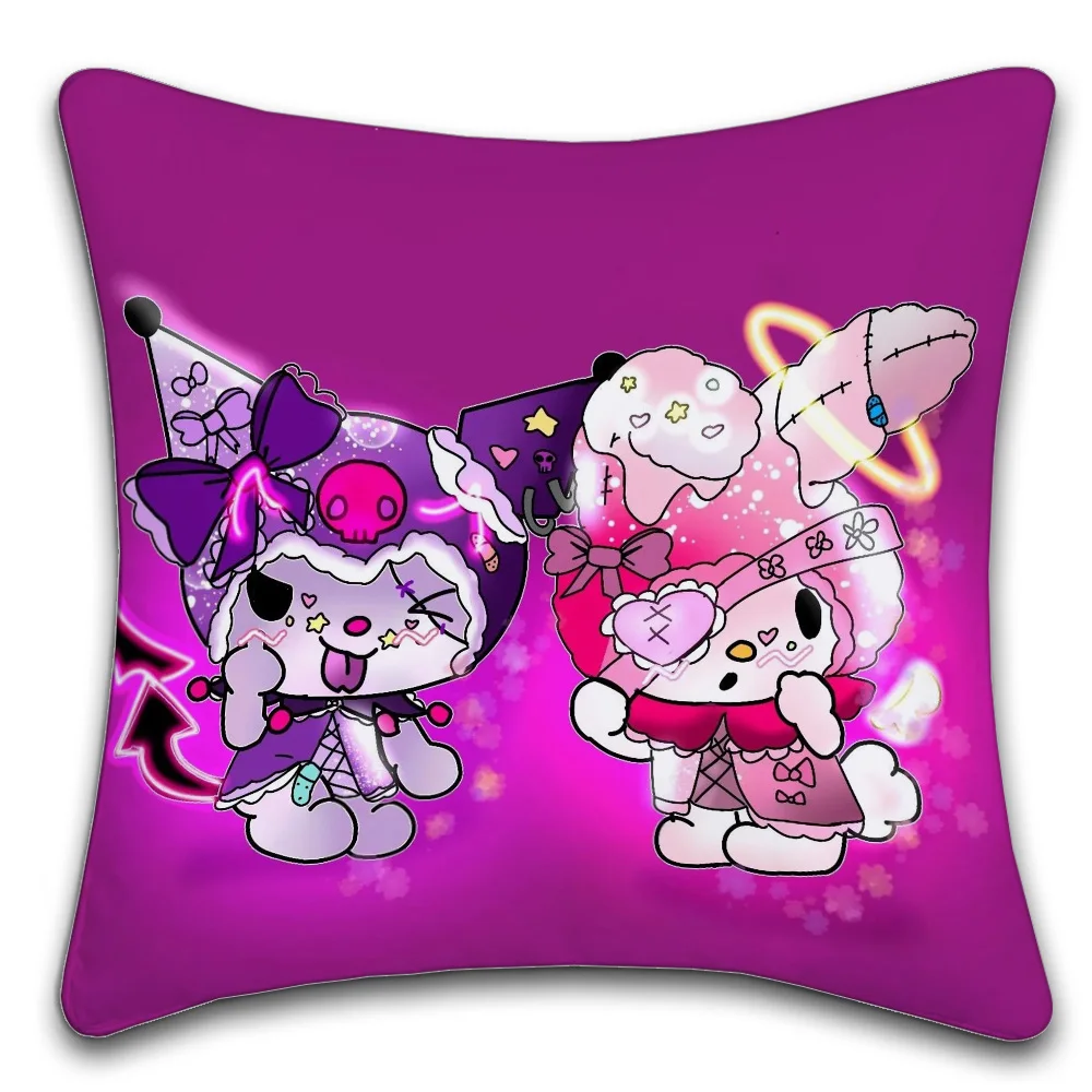 1PC Kuromi Sanrio Cute Pillow Case Short Plush Double-Sided Printing Home Machine Washable in Warm Winter Cushion Cover