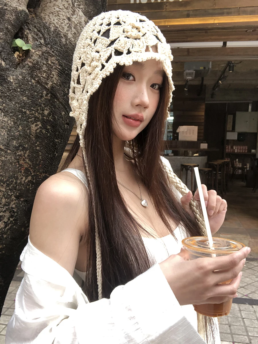 قبعة صوفية أنيقة محبوكة للنساء بلون بيج بأسلوب عصري مناسبة لجميع المواسم قبعة محبوكة مستديرة من الأعلى قبعة ربيعية عصرية