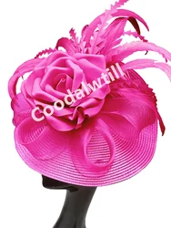 Big Flower Hair Fascinators Hats Wedding Women Pillbox Cap Ladies Kentucky Derby Headwear Feather Derby Hat Fascinator Church