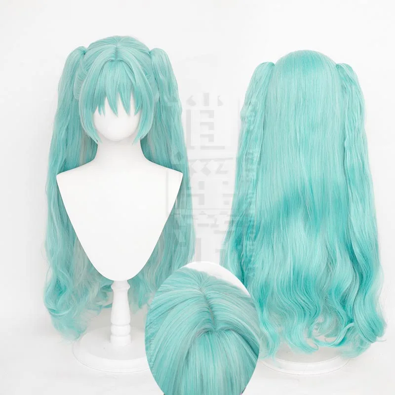 Anime Miku Cos parrucca 80CM verde menta resistente al calore capelli sintetici Hatsune parrucche Cosplay festa di Halloween + cappuccio parrucca