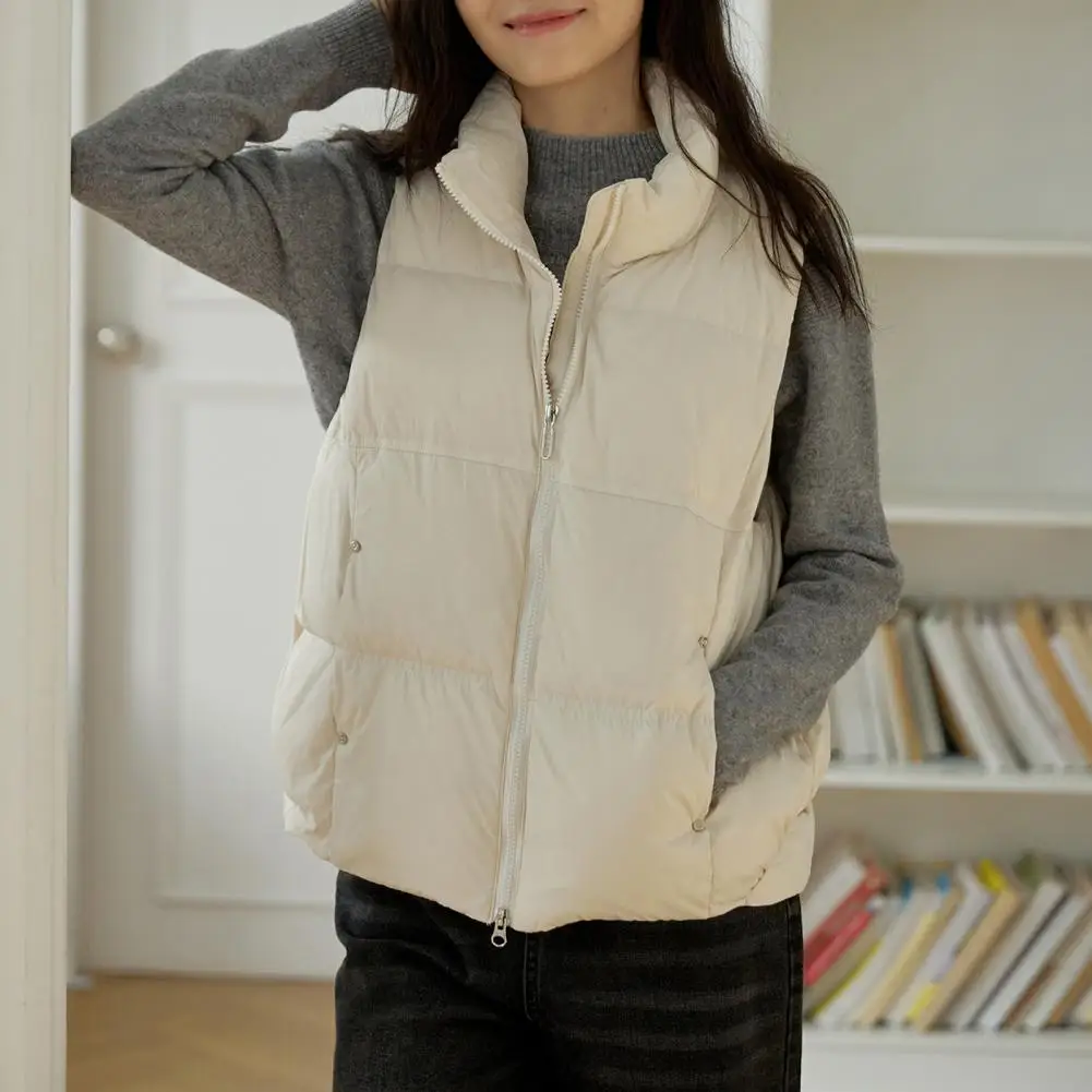 Donsvest voor de winter Stijlvol puffervest voor dames met opstaande kraag Ritssluiting Winterwarme bovenkleding met zakken voor dames