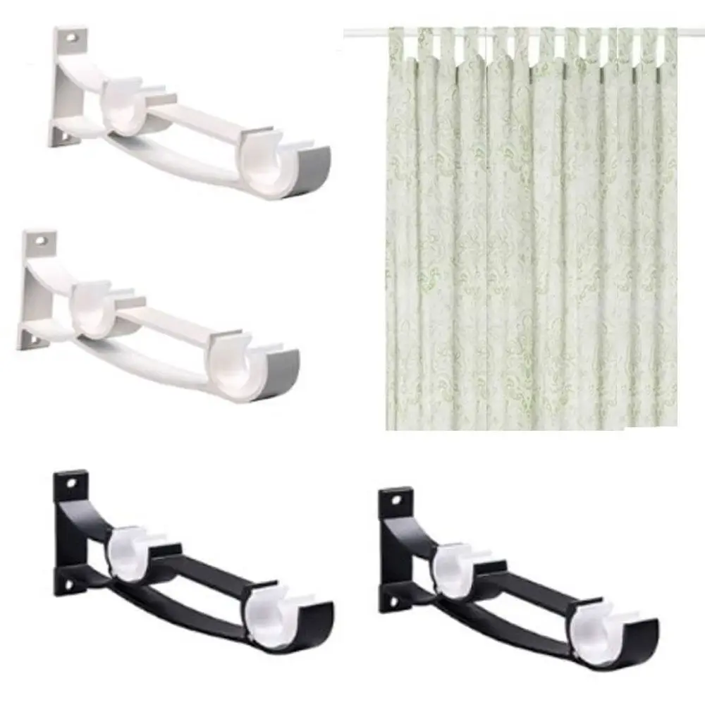 2 Pcs Matte Black Double Curtain Rod Holders With Screw Durable Double Curtain Rod Brackets Adjustable Double Stand Hook Bedroom