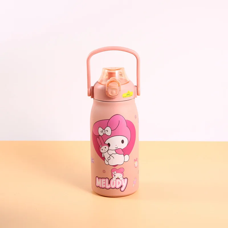 1200Ml Sanrio Cartoon Kuromi Melody Large Capacity Sports Pot Stainless Steel Thermos Cup Spring Lid Pot Straw Outdoor Water Cup