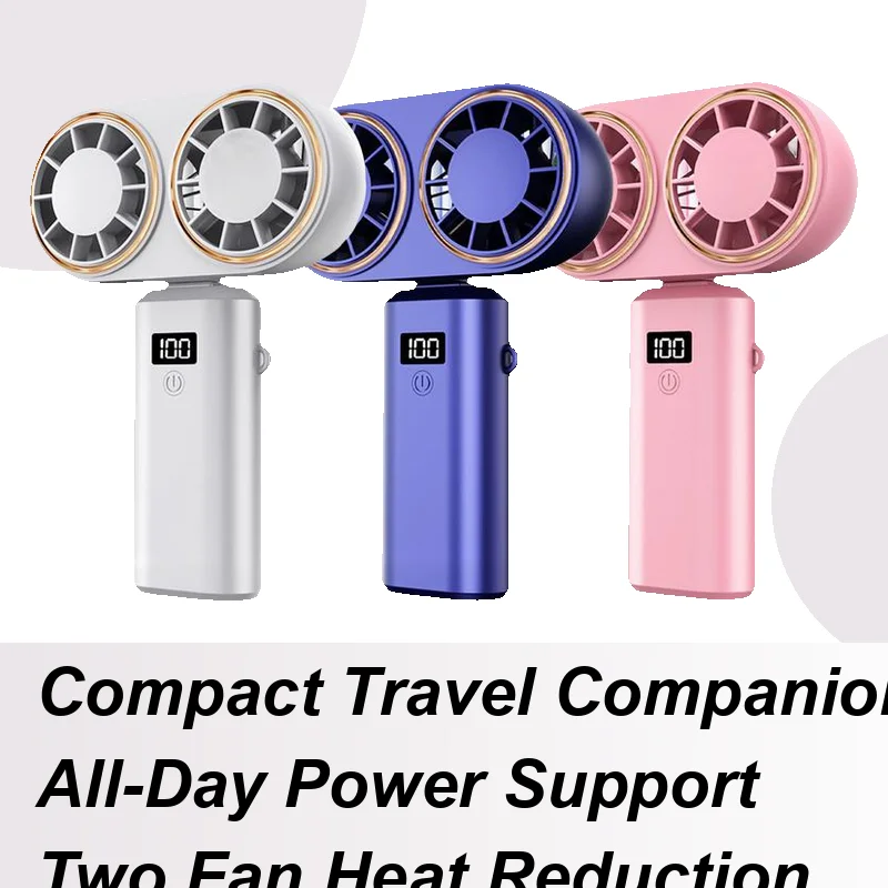

Portable Fan Electric Hand Fan Rechargeable 5-Speed Digital Display Two Head Cooler For Camping Gym School Indoor Festival