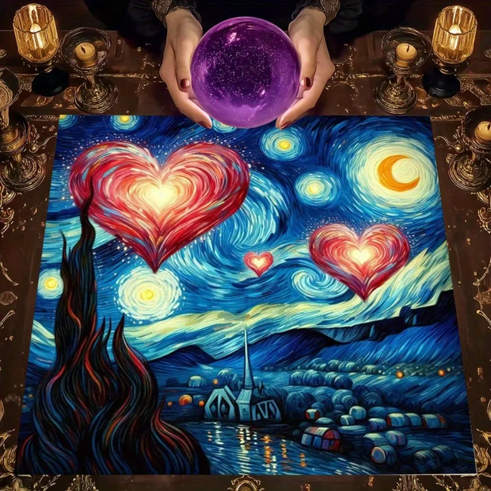 Heart Night Scene Tarot Altar Cloth Multiple Sizes HD Digital Print Heart Shape Starry Halloween Xmas 100 Polyester Machine Wash