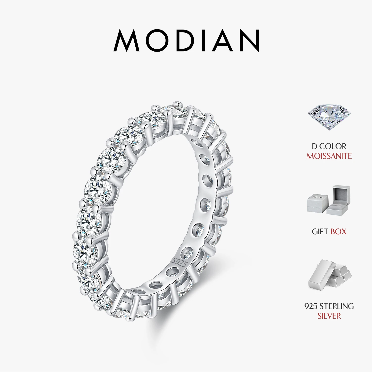

MODIAN Dazzling D Color Moissanite Eternity Band Rings 925 Sterling Silver Luxury Stackable Fashion Ring For Women Fine Jewelry