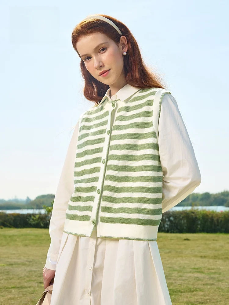 

GOFAR: Новая женская вязаная жилетка в полоску, топ с V-образным вырезом, хлопковая подкладка, для повседневной носки, как верхняя или нижняя одежда