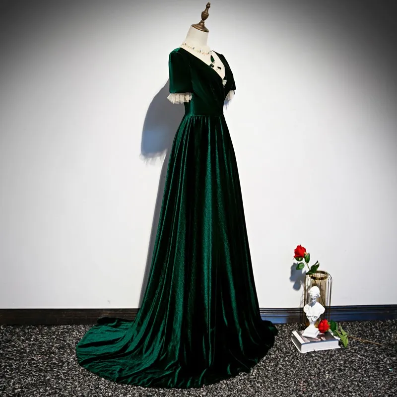 

Velvet Evening Dress Women's New Banquet Dark Green Performance Costume Elegant High-End Host