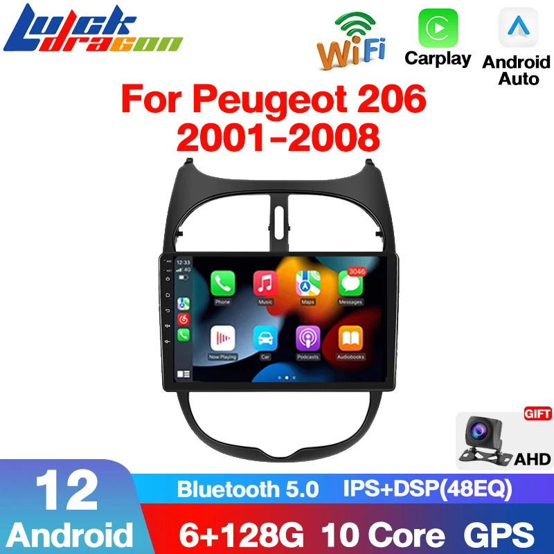 

2Din Android 13 Carplay Car Radio Player 8Core For Peugeot 206 2001-2008 Multimedia WIFI Android 12 RDS DSP GPS 4G DVD 6GB+128GB