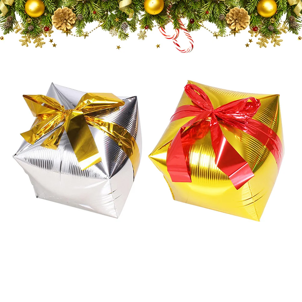 

2Pcs Christmas Gift Box Balloon Aluminum Foil Safe Use Not Easy to Leak for Xmas Party Decoration Supplies