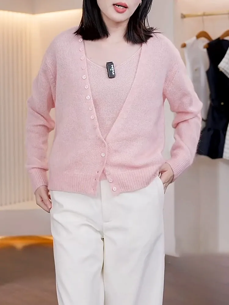 

Розовый вязаный кардиган с V-образным вырезом и длинными рукавами, модный и мягкий женский свитер, новинка осени, большие размеры, топ Camere