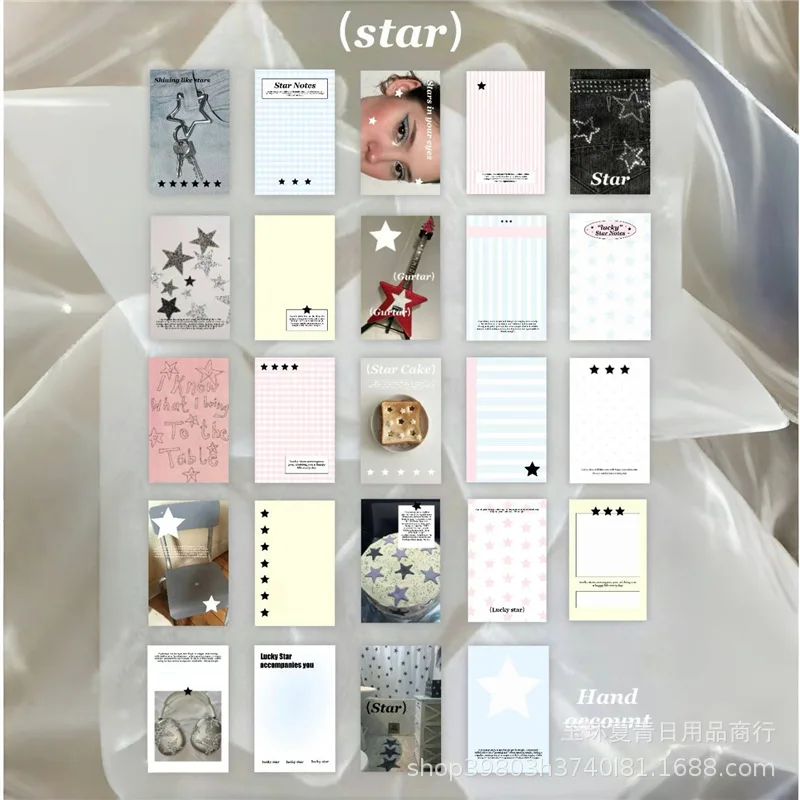 24Pcs Korean INS Denim Star / Ballet Style Paperboard for Scrapbook Journal Deco Girls Collage Book DIY Inner Page Backing Paper