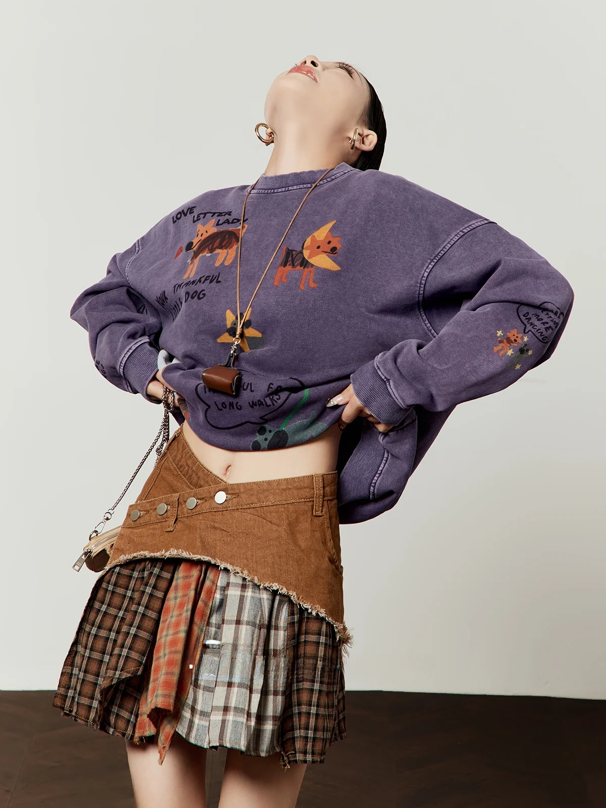 

Loose round Ne Sweatirt k Purple Wax Dye Women's Spring New Sle Comfortable Fit Ladies Hoodie Casual Faion