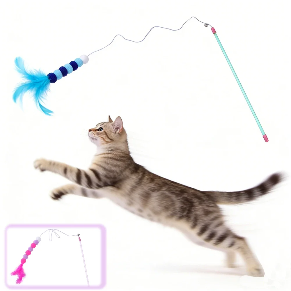 39,37 Zoll Federball-Katzenangel, Langer Bissfester Interaktiver Trainingsstab zur Stresslinderung für Katzen