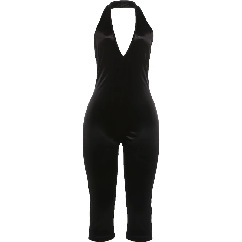 Kliou Sexy Rückenfreier Playsuit für Damen, Neckholder, V-Ausschnitt, Ärmellos, Figurbetont, Pfirsichfarben, Hüftbetonter Hot Girl Stil, Mitternachtsclub-Party, Modischer Romper – Detail 2