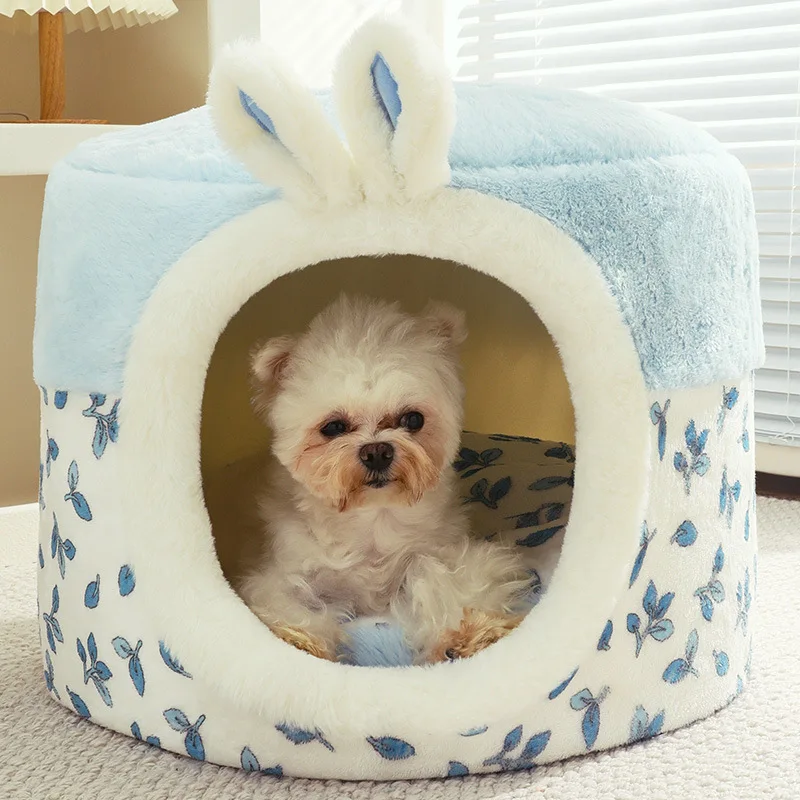 

2 In 1 Dog Bed Winter Warm Closed Pets Cats Room PP Cotton Dog Kennel Winter Warm Lovely Ear Cat Dog House Washable Dog Cave Bed