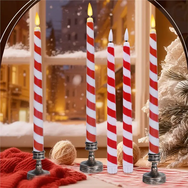 ABKP-Flameless LED Christmas Taper Candles 6PCS Battery Operated Cane Flickering For Holiday For Xmas Centerpiece Party Decorati