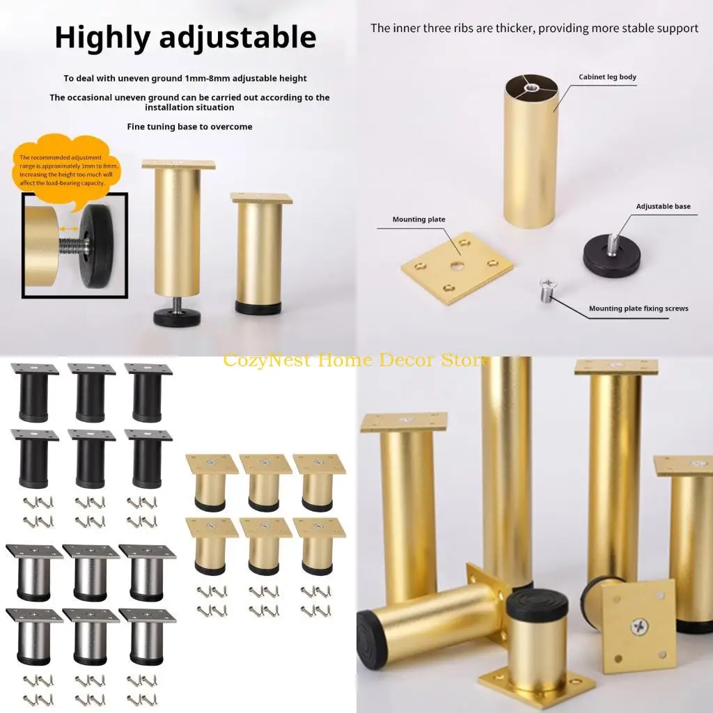 

92MF Stainless Steel Furniture Adjustable Sofa Bed Leg Table Bed Sofa Cabinet Legs Metal Replacement Foot Home Use