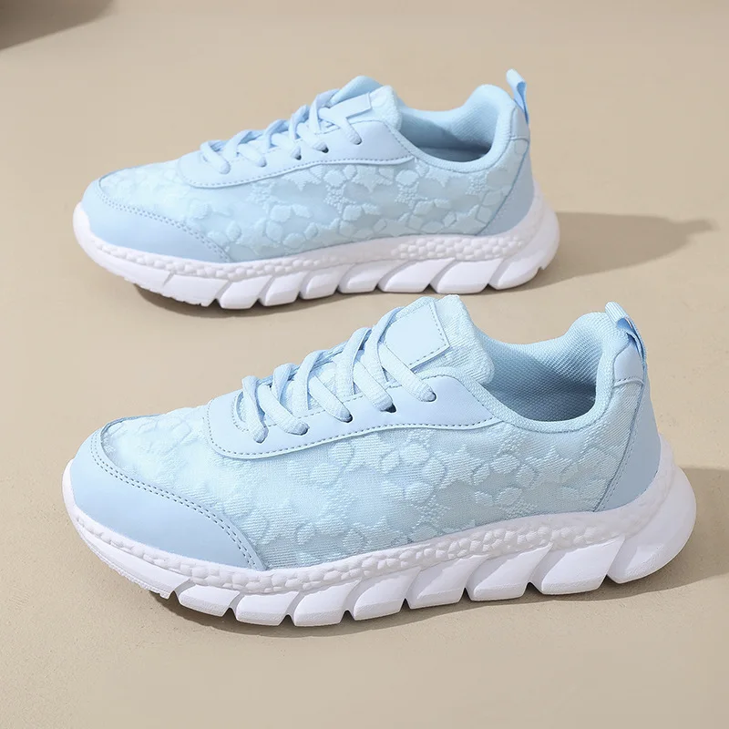 Women Pattern Lace-up Breathable Sneakers Daily Casual Round Toe White Sports Shoes Spring Fashion Going Out Running Shoes