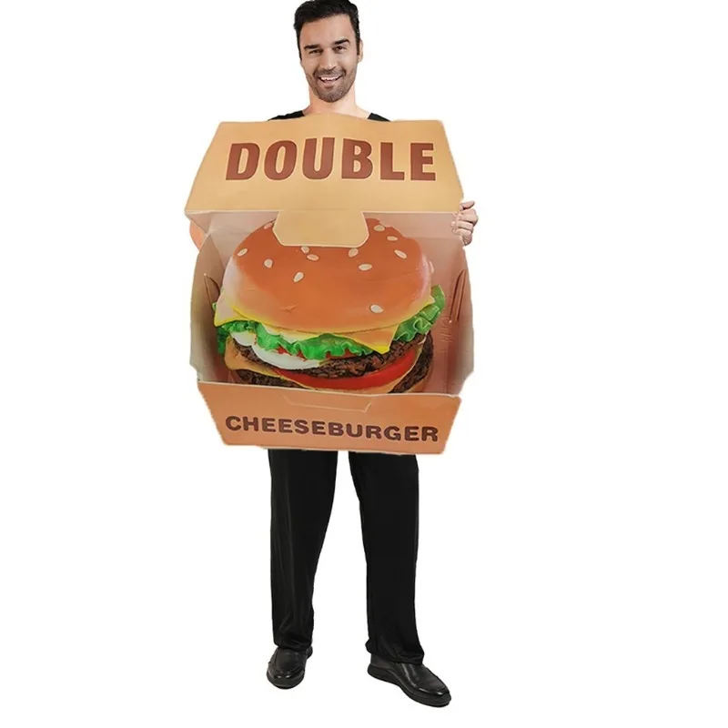 Adult Funny Cheeseburger in Box Costume Novelty Food Theme Fancy Dress Halloween Carnival Party Role Play Outfit for Unisex - view 5