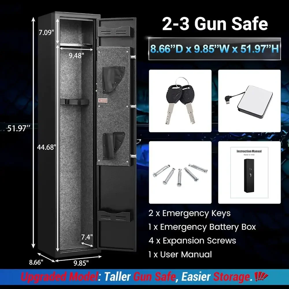 Long Rifle Safes with No Assembly, 52 Height, Quick Access, Removable Shelves, Anti-Theft Alarm