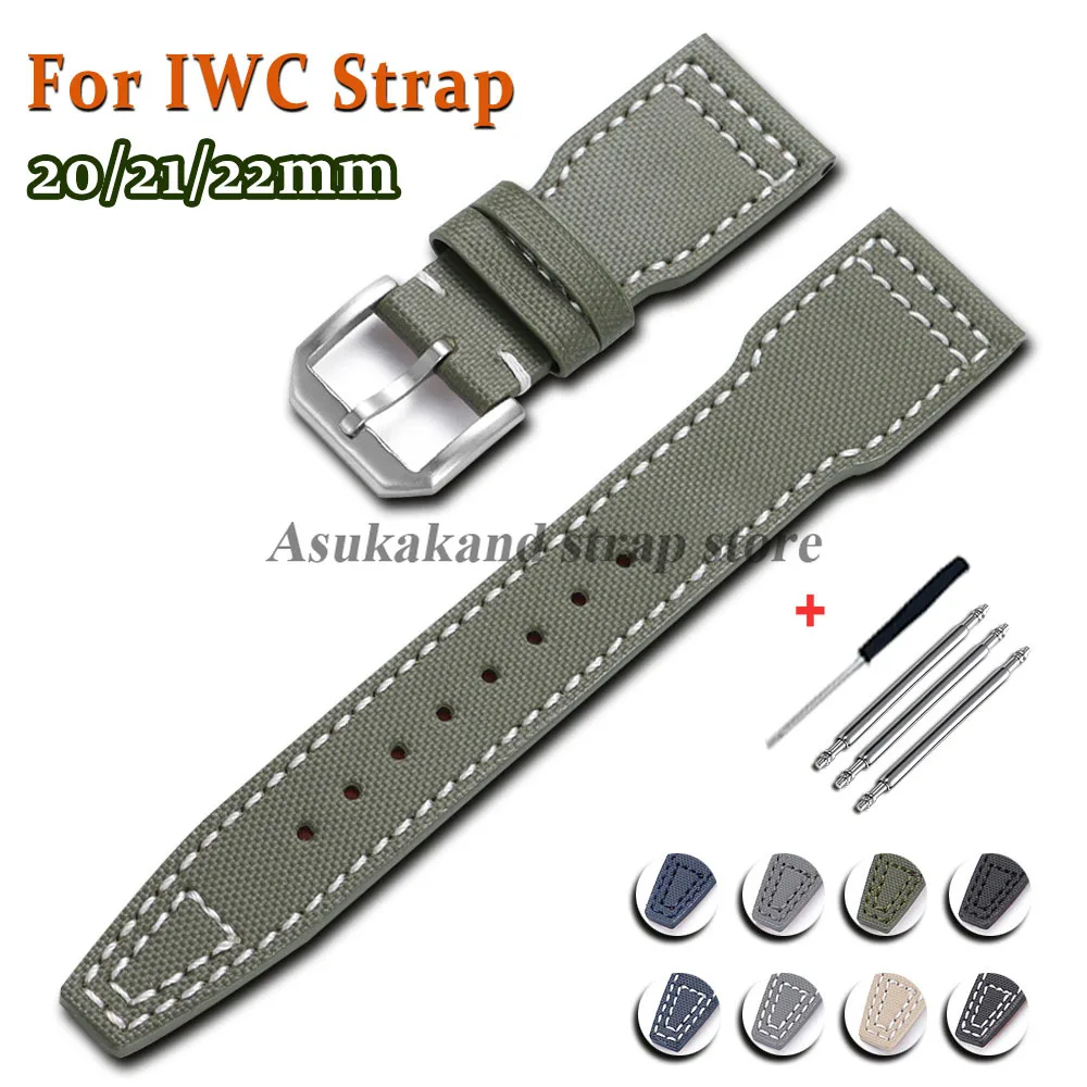 Nylon Canvas Cowhide Leather Watch Strap 20mm 21mm 22mm for IWC Pilot Portugieser Portofino Watchband Bracelet Watch Accessories
