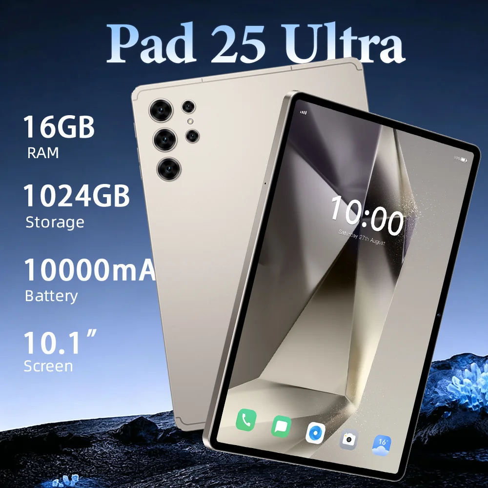 Tablet PC Hot Original Pad 25 Ultra 10.1inch HD Global Version 10000mAh Battery High Quality 16GB+1TB Dual SIM