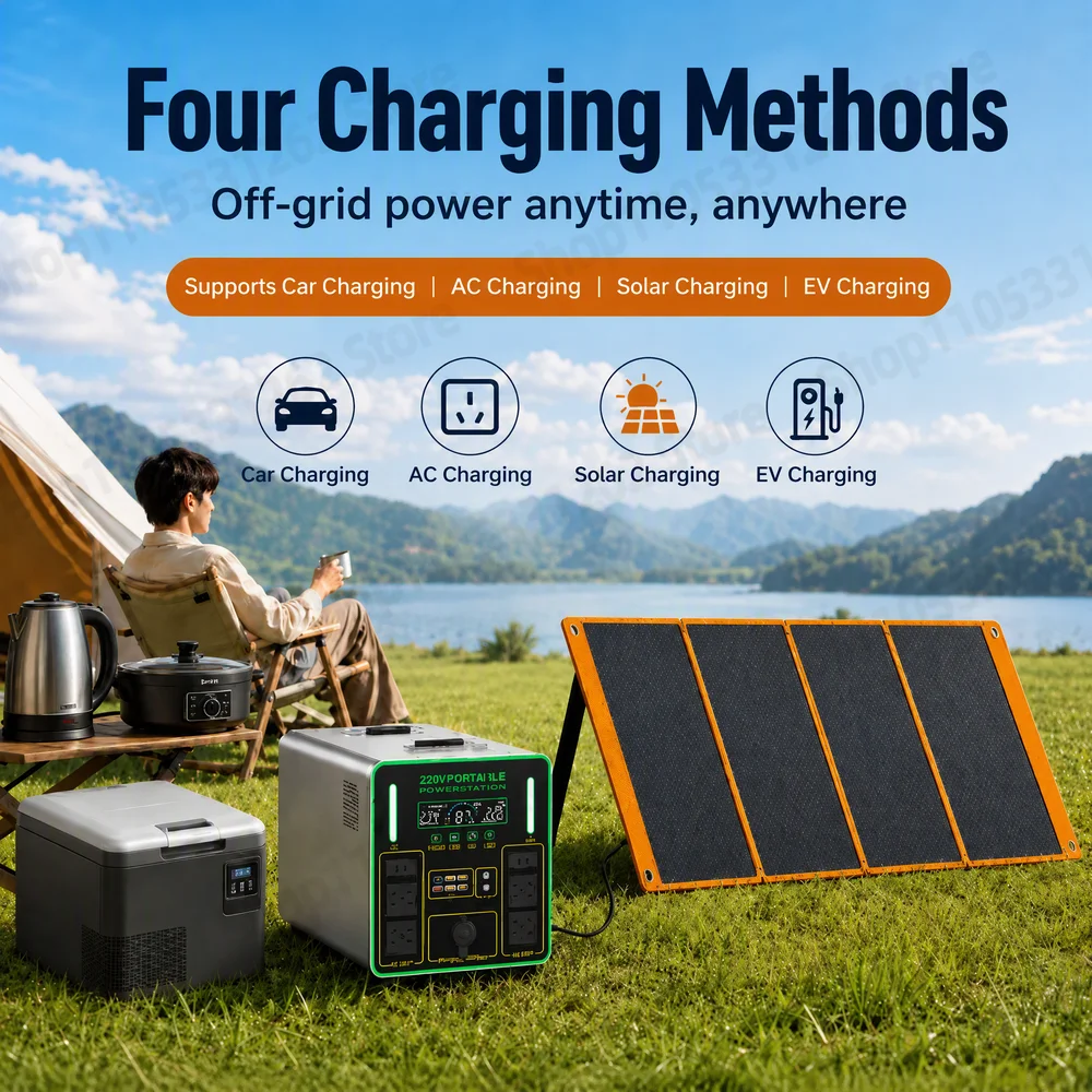 2000W Portable Power Station 3kWh Battery 220V Pure Sine Wave Solar Generator for Camping Emergency Home Backup Outdoor
