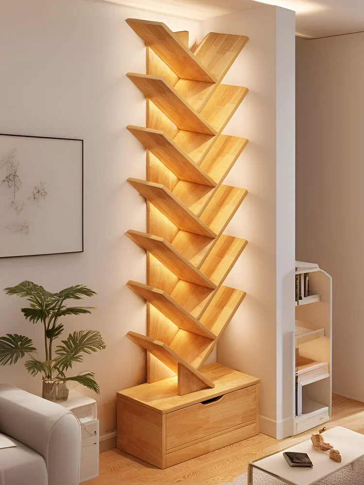 Solid wood tree-shaped bookshelf floor-to-ceiling does not take up Shelf Living room storage shelf Display shelf Household