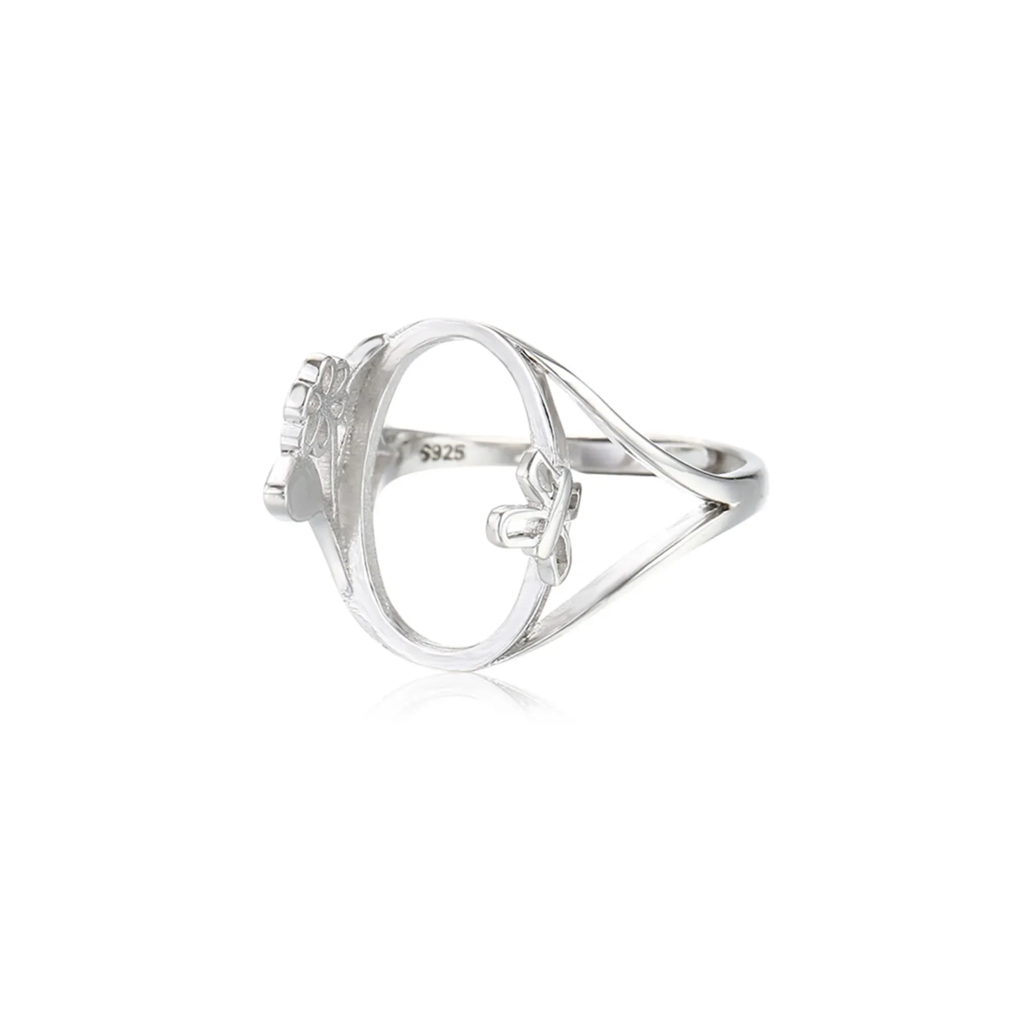 

925 Silver Ring Base for 12x18mm Oval Cabochons White Gold Plated Sterling Silver Adjustable Ring Setting