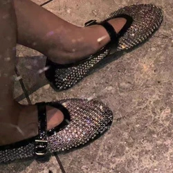 Women Sandals 2024 Summer New Crystal Mesh Women Ballet Flats Buckle Strap Mary Janes Sandals Fashion Beach Shoes Zapatos Mujer