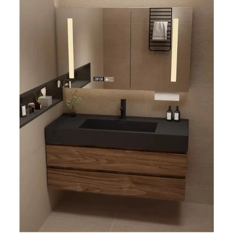 Black Walnut Bathroom Vanity Cabinet Combo French Style Built-in Sink Basin Plumbing Fixture