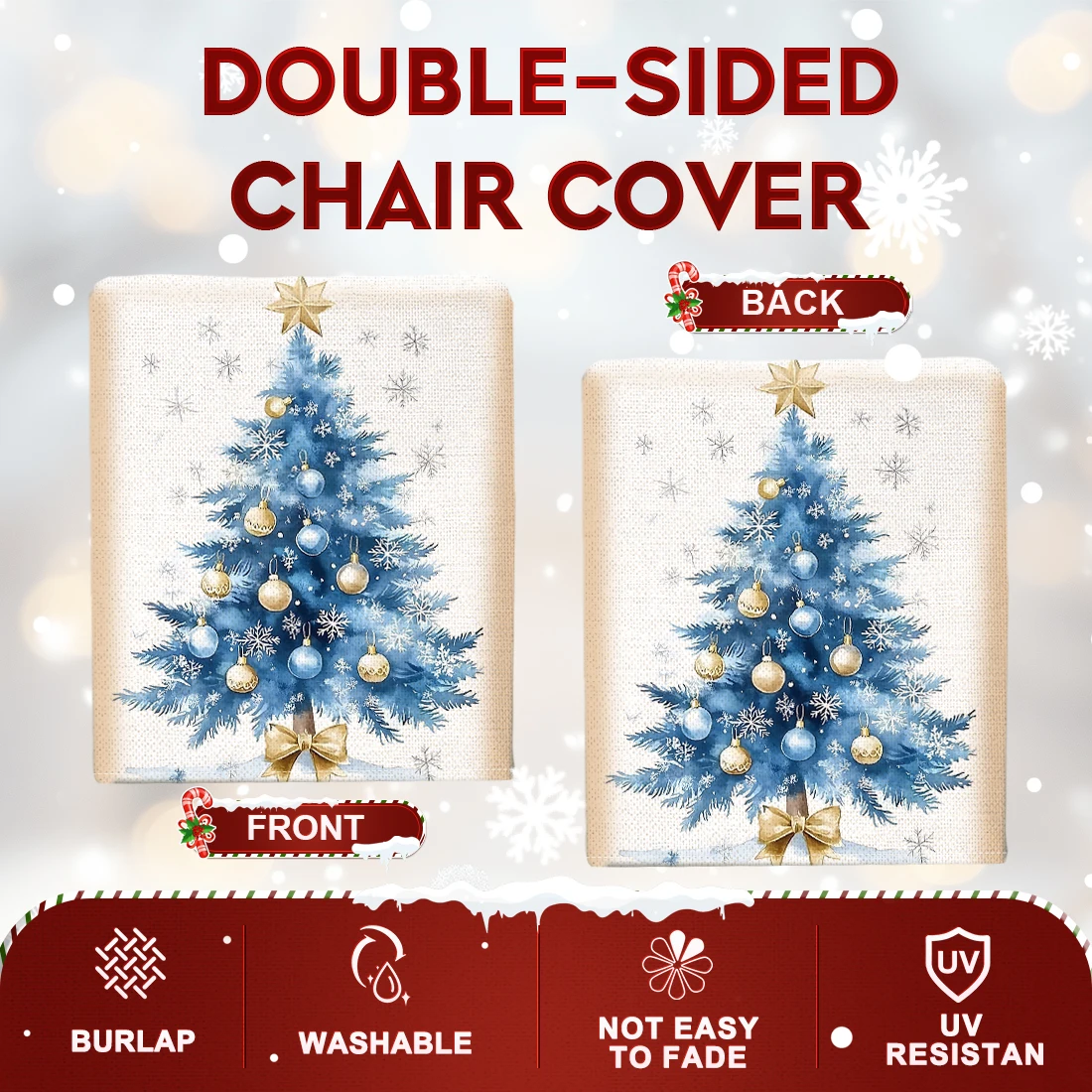 Gilded Snow Christmas Tree Chair Cover Slipcovers Set of 2/4/6 100% Polyester Dining Room Office Banquet Chair Protective Cover