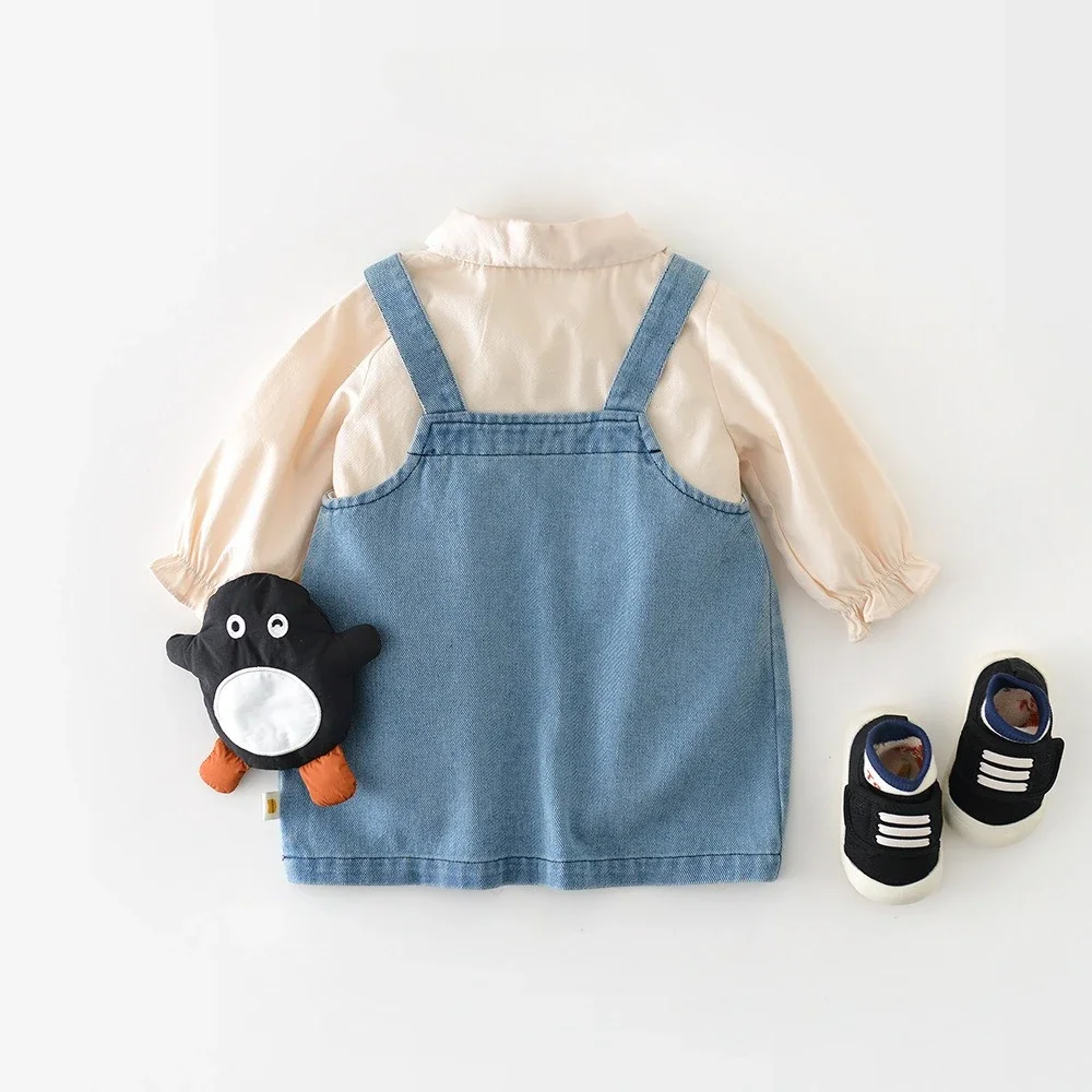 2025 Girls Baby Embroidery Letter Sleeveless Denim Suspenders Bodysuit Dress Newborn Solid Retro Infant Casual Onesie Dresses