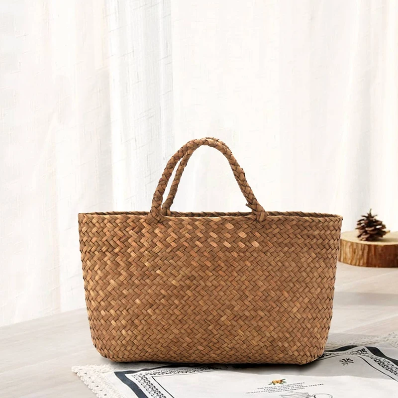 Casual Straw Bag Natural Wicker Tote Bags Women Braided Handbag For Garden Handmade Mini Woven Rattan Bags