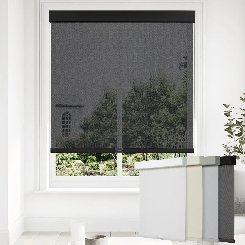 Custom Size 5% Openness Wrinkle Free Waterproof Fabric Aluminum Cassette Manual Spring Cordless Roller Shades For Window Blinds