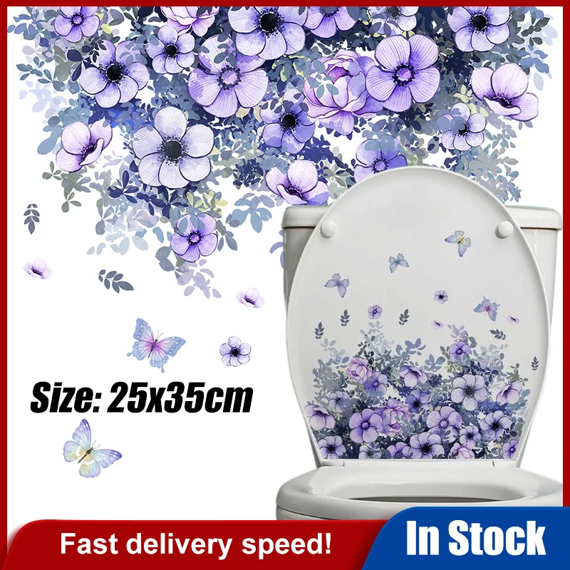 الأرجواني الكرمة الزهور الجدار ملصق الحمام المرحاض ديكور خزانة للغرفة المعيشة ديكور المنزل الشارات تجميل جدارية ذاتية اللصق