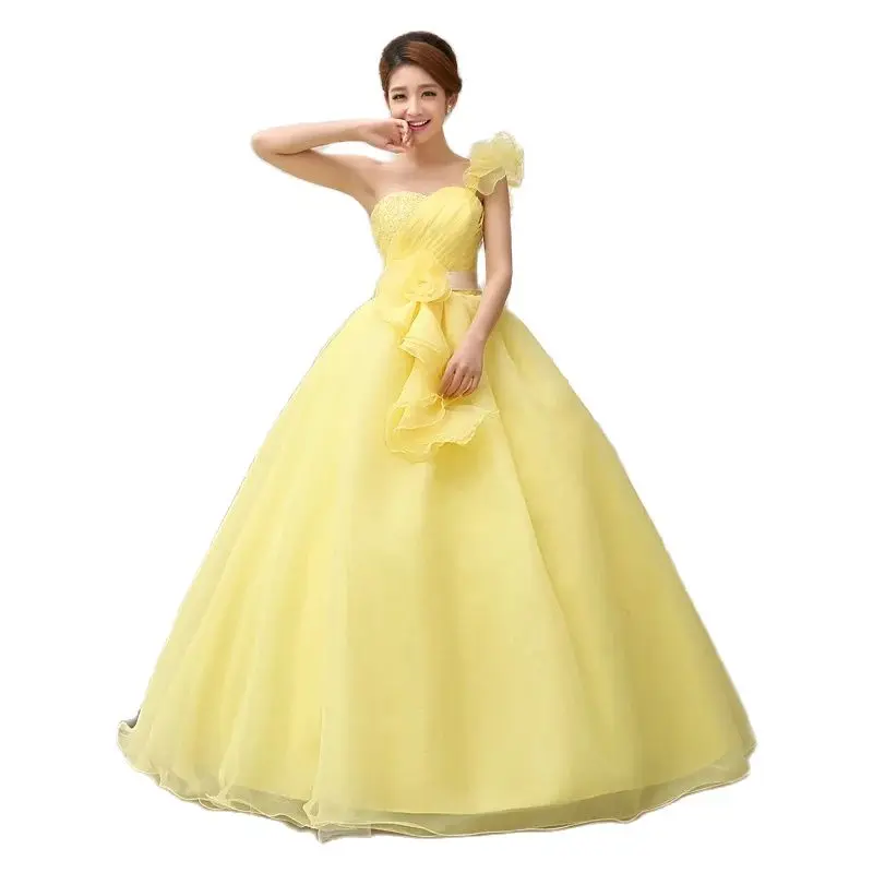 Elegant Stock One Shoulder Ball Gown Quinceanera Dresses 2024 Beaded Flowers Sweet 16 Prom Party Gown Vestidos De 15 Anos BM409