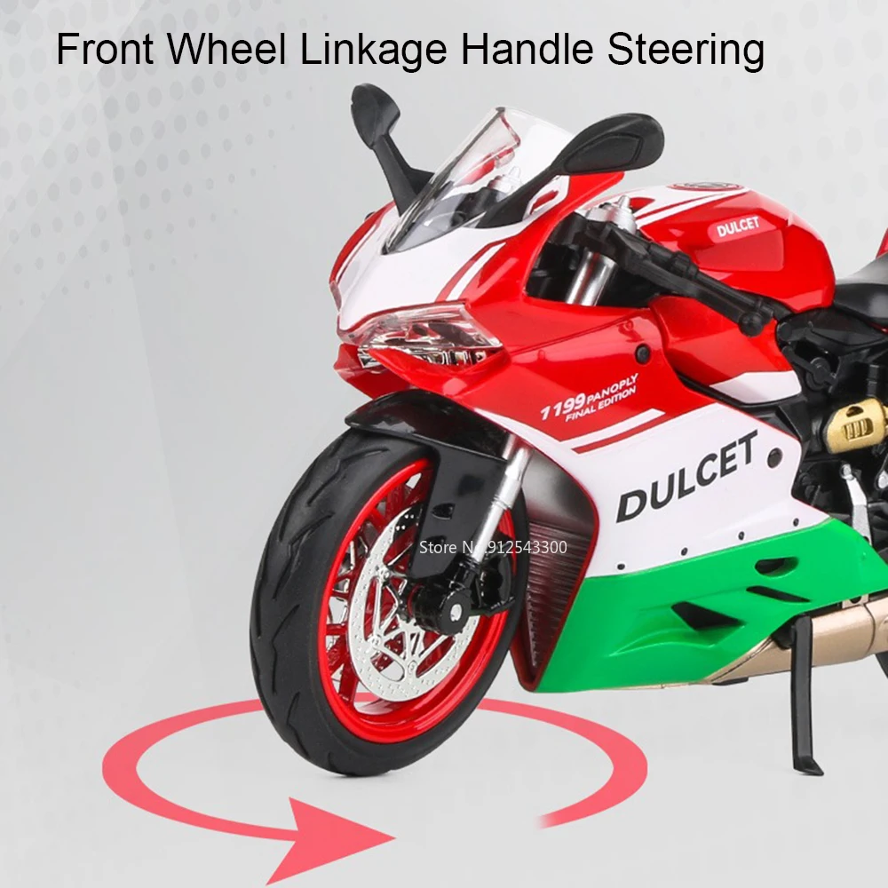 Model motocykla 1:12 1199 V4S, zabawka, samochód, muzyka, światła, amortyzacja, metalowy odlew, układ kierowniczy, kolekcja, prezenty