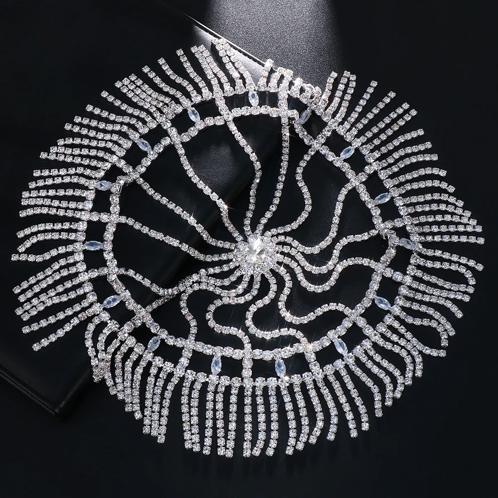 GLAMing Indian Rhinestone Head Chain Wedding Mesh Headpiece for Women Shiny Crystal Headband Head Hat Bridal Hair Chain Jewelry