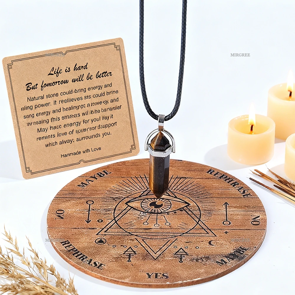 2pcs Natural Stone Spirit Pendulum and Spirit Pendulum Board, with Cards, Suitable for Meditation, Divination, and Practice