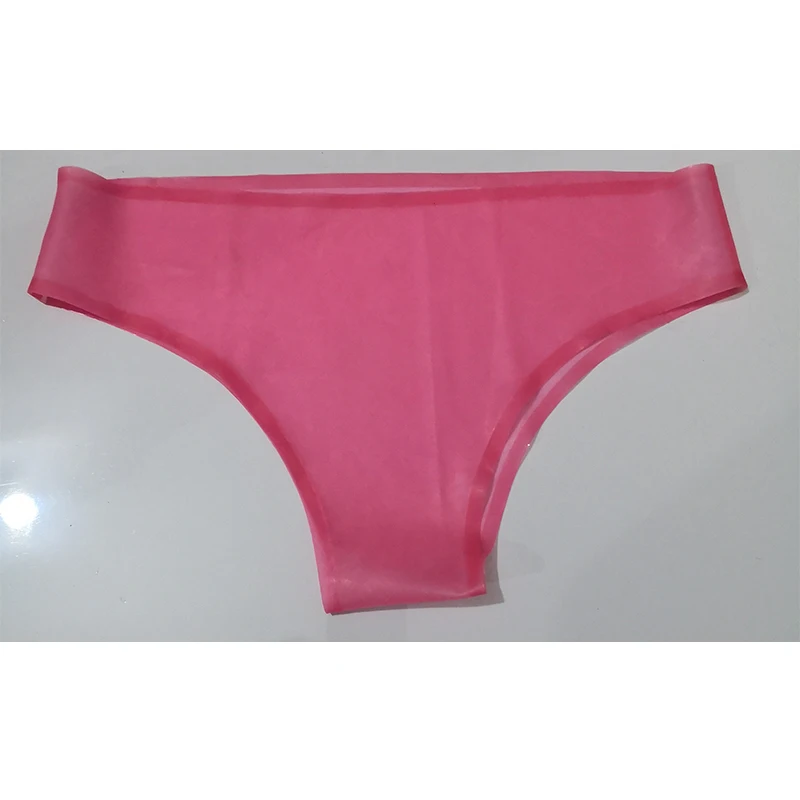 Culotte Sexy en Latex Transparent Rose pour Femme, Sous-vêtement Fétiche Sans Fermeture Éclair