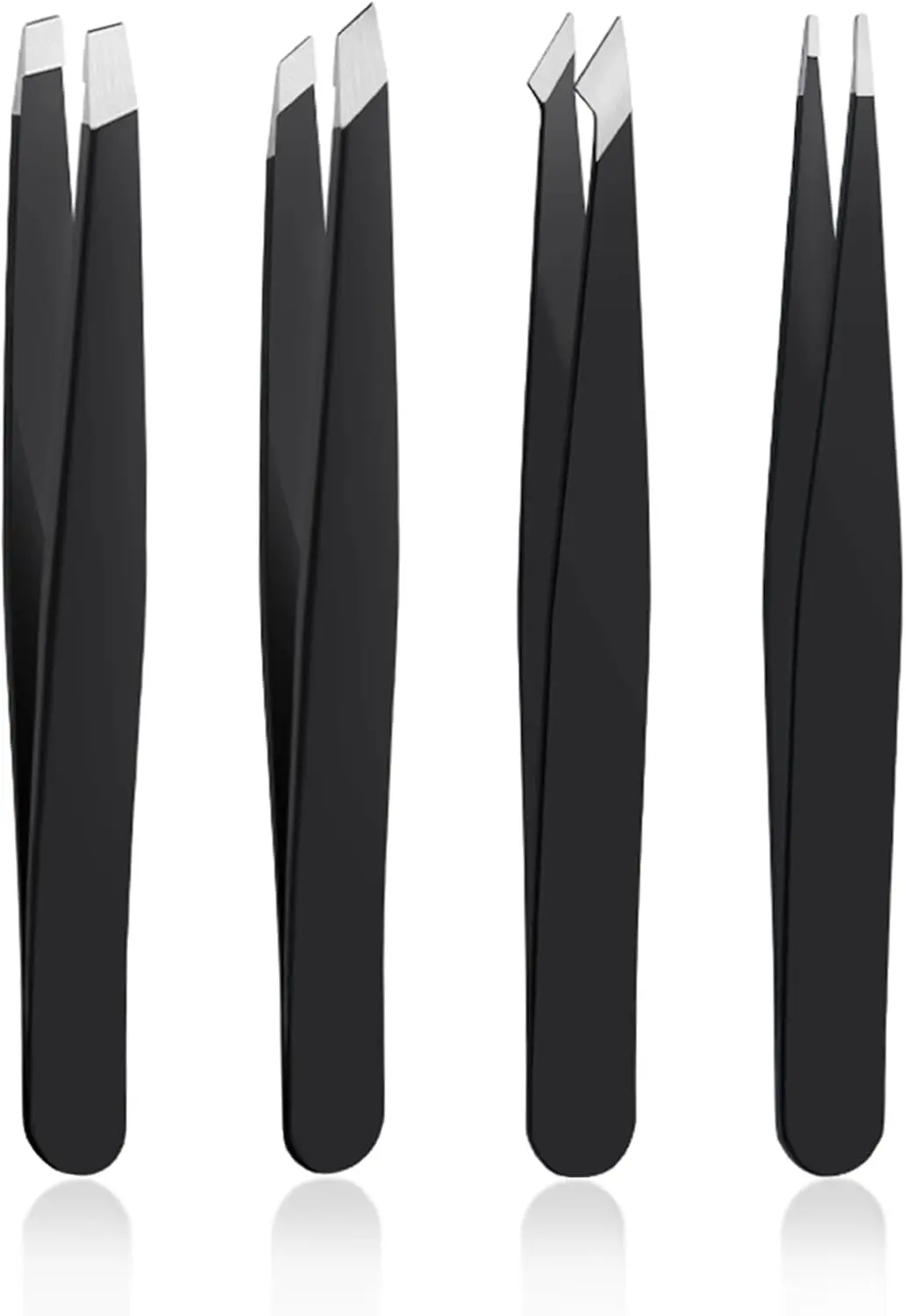 

4 PCS Stainless Steel Tweezers Set for Ingrown Hair, Facial Hair, Splinter, Blackhead and Tick Removal