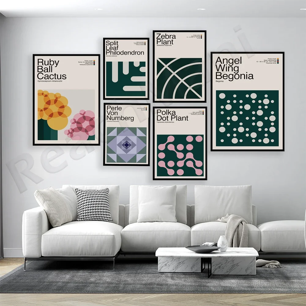 Tree Vine, Angel Wing Begonia, Split Leaf Cranberry, Cactus, Corn Plant Dracaena Medieval Interior Abstract Botanical Poster