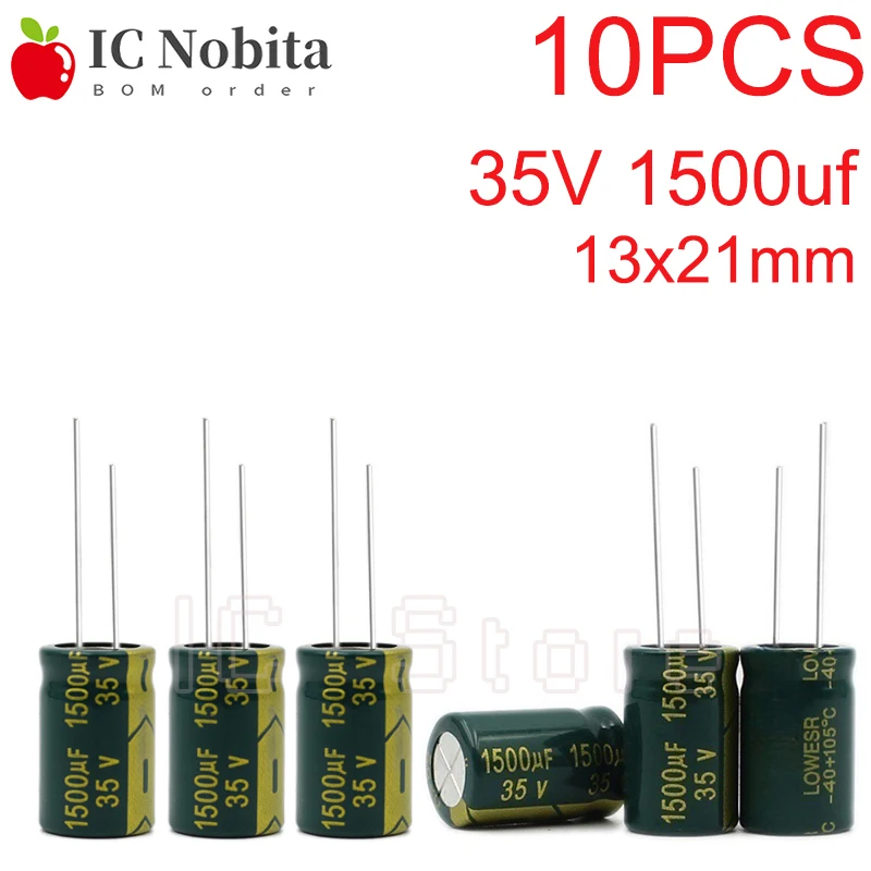 

10PCS 35V 1500uf Capacitor High Frequency Low ESR Impedance 13x21mm 35V1500uf Aluminum Electrolytic Capacitor 13*21
