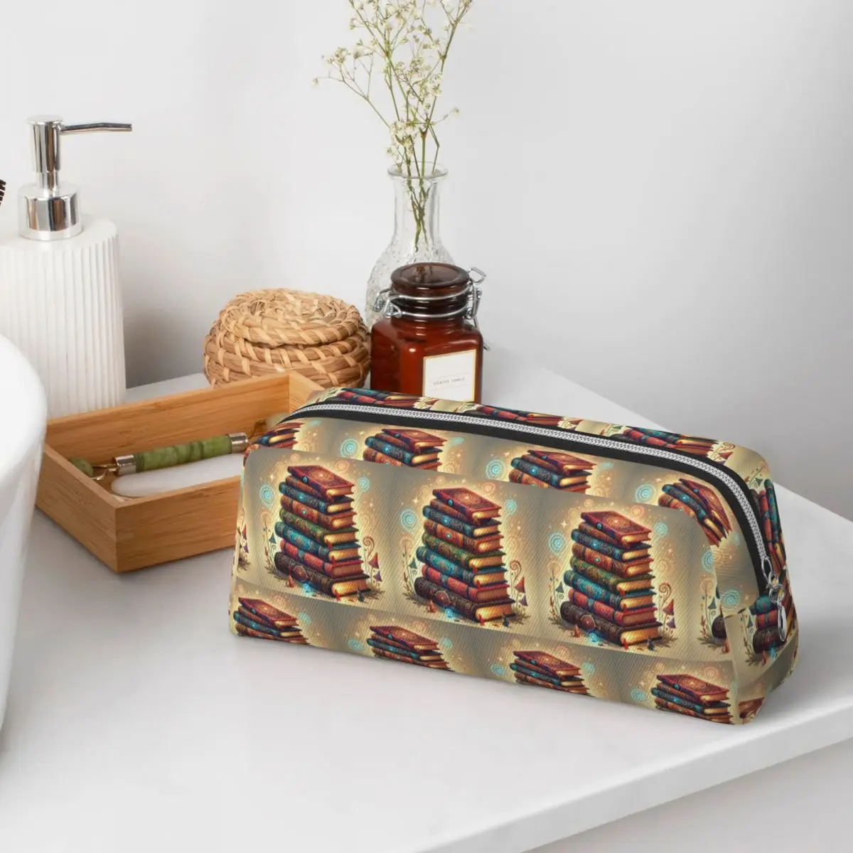 Estuche para Lápices con Diseño de Libro Antiguo y Hechizos Mágicos Brillantes, para Estudiantes, Caja para Lápices, Bolsa para Lápices, Estuche para Guardar Artículos de Papelería