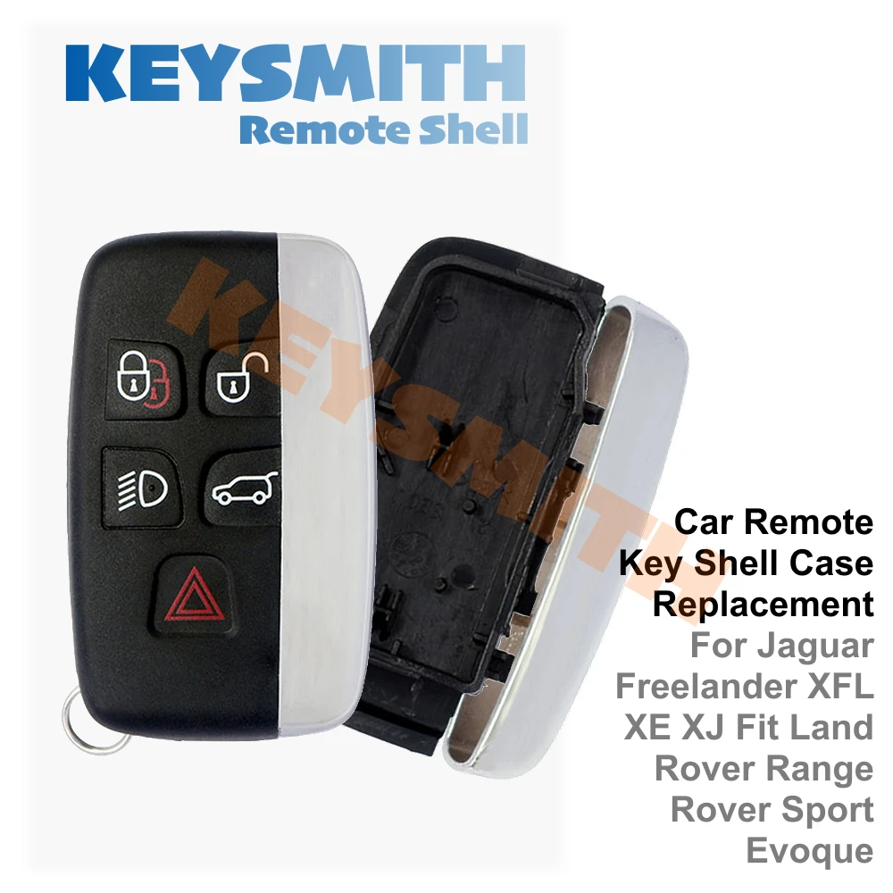 KEYSMITH Car Key Shell for Jaguar XJ XF XE F Type Land Rover Range Rover Sport Evoque Vogue 5 Button Remote Case Blank Cover